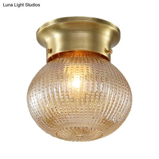 Traditional Prismatic Glass Globe Ceiling Mount Chandelier - Brass Finish 6’/7’ Wide 1 Bulb