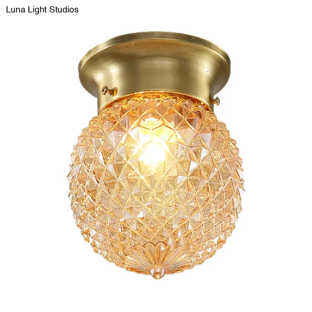 Traditional Prismatic Glass Globe Ceiling Mount Chandelier - Brass Finish 6/7 Wide 1 Bulb