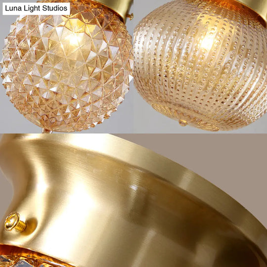 Traditional Prismatic Glass Globe Ceiling Mount Chandelier - Brass Finish 6’/7’ Wide 1 Bulb