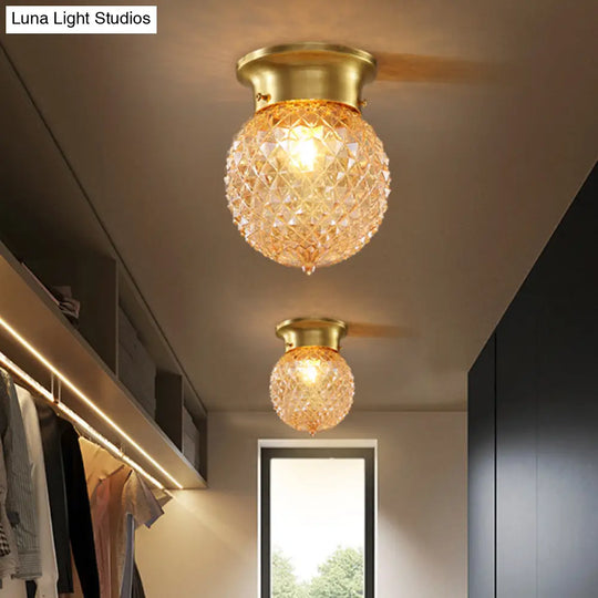 Traditional Prismatic Glass Globe Ceiling Mount Chandelier - Brass Finish 6’/7’ Wide 1 Bulb