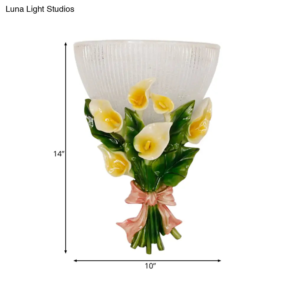 Traditional Prismatic Glass Wall Lamp With Green Bouquet Detail For Living Room Sconce