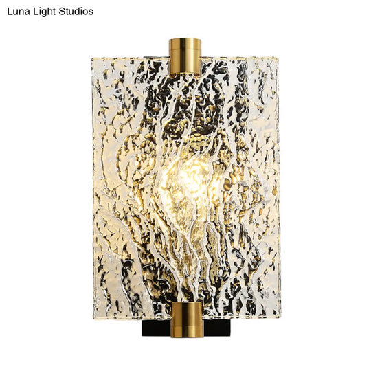 Traditional Rectangular Wall Mount Lamp - Clear Ripple Glass Sconce Lighting For Living Room