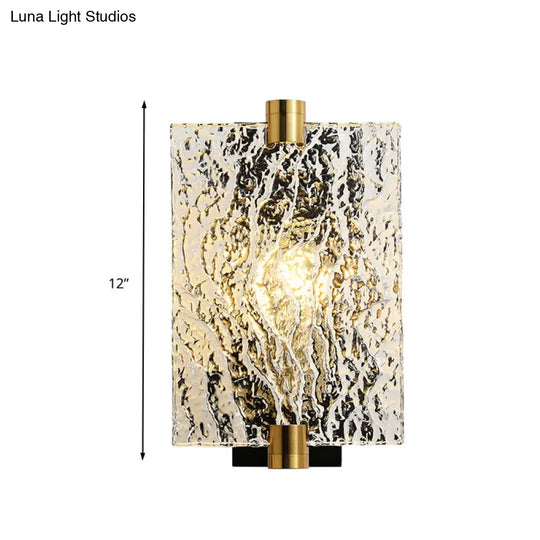 Traditional Rectangular Wall Mount Lamp - Clear Ripple Glass Sconce Lighting For Living Room