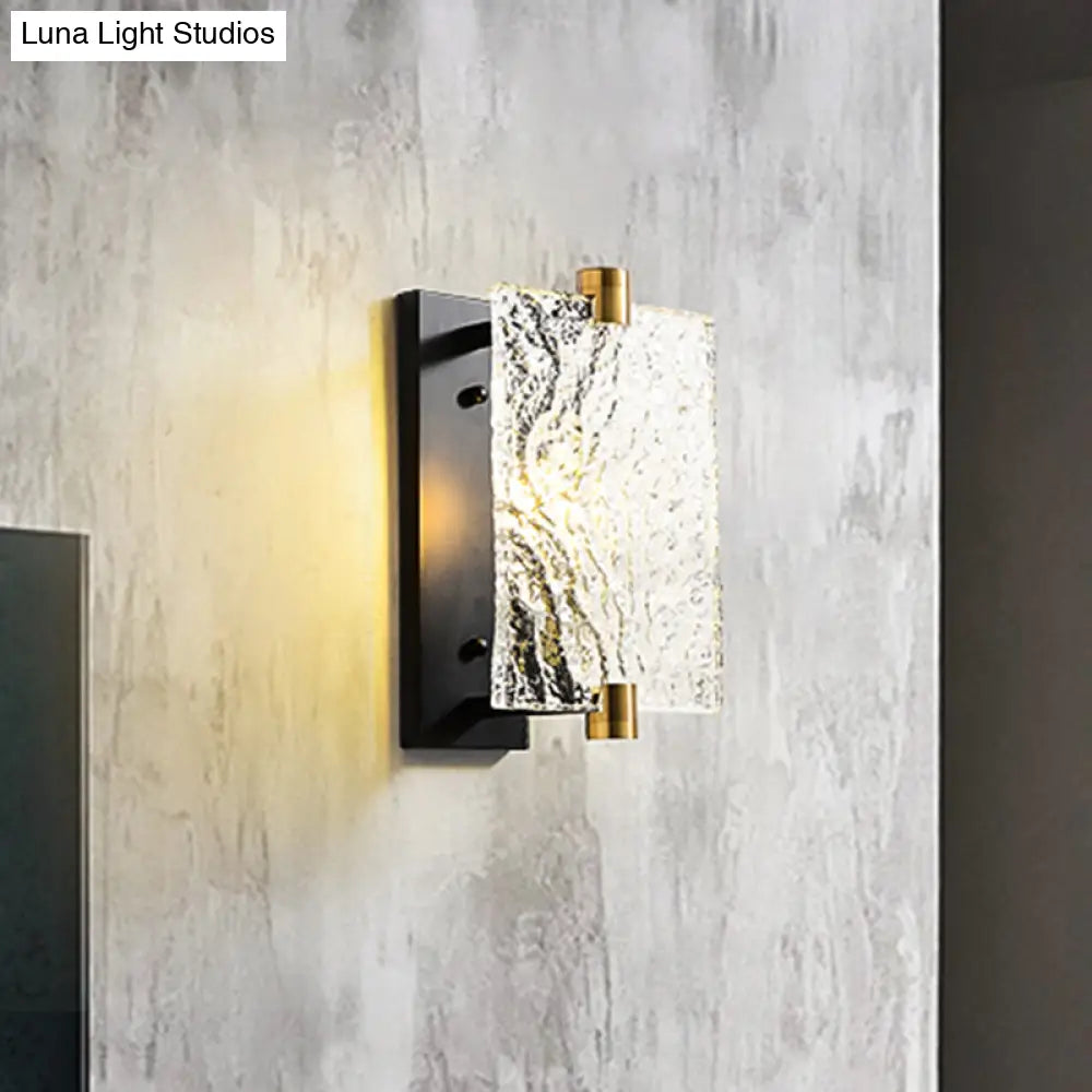 Traditional Rectangular Wall Mount Lamp - Clear Ripple Glass Sconce Lighting For Living Room