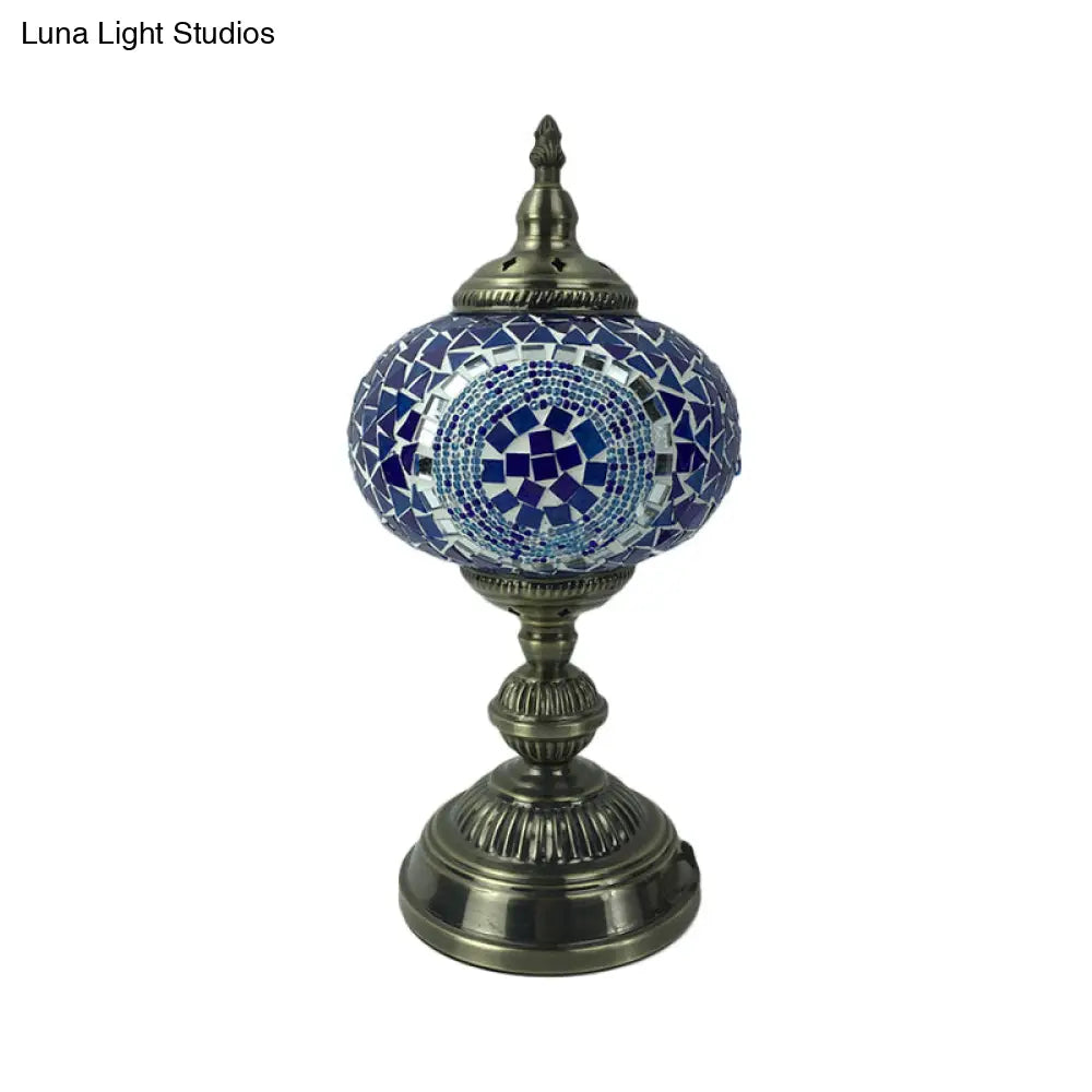 Traditional Red/Blue/Gold Glass Sphere Desk Lamp 1 Head Task Lighting For Living Room