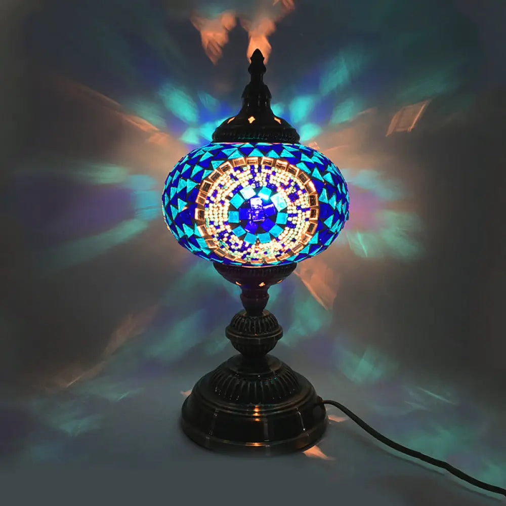 Traditional Red/Blue/Gold Glass Sphere Desk Lamp 1 Head Task Lighting For Living Room Blue