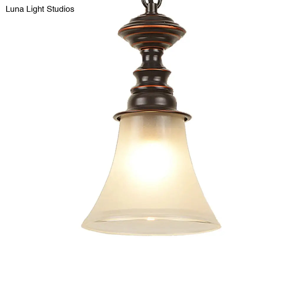 Traditional Red Brown Bell Pendant Ceiling Light With Frosted Glass - Perfect Hanging Lamp For