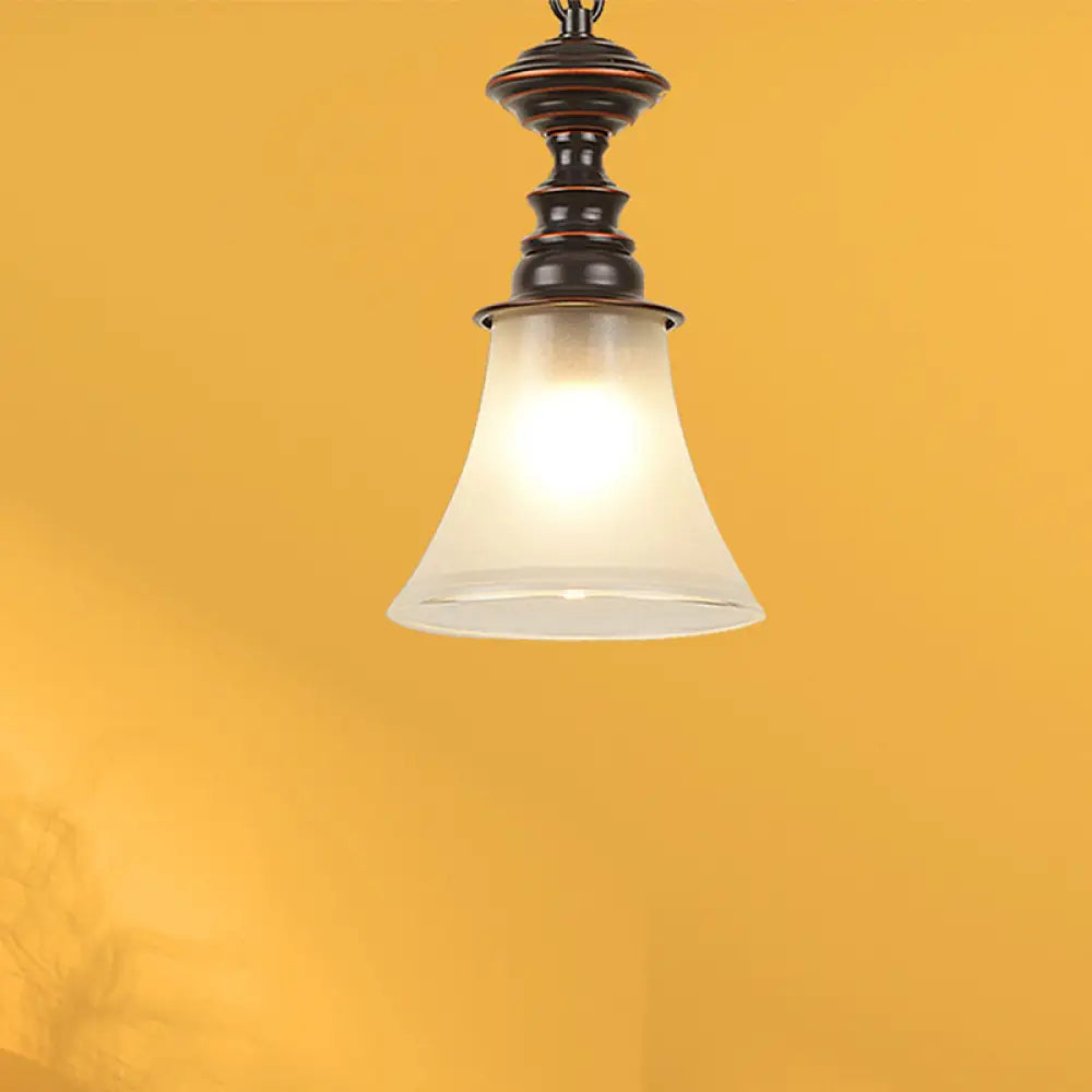 Traditional Red Brown Bell Pendant Ceiling Light With Frosted Glass - Perfect Hanging Lamp For