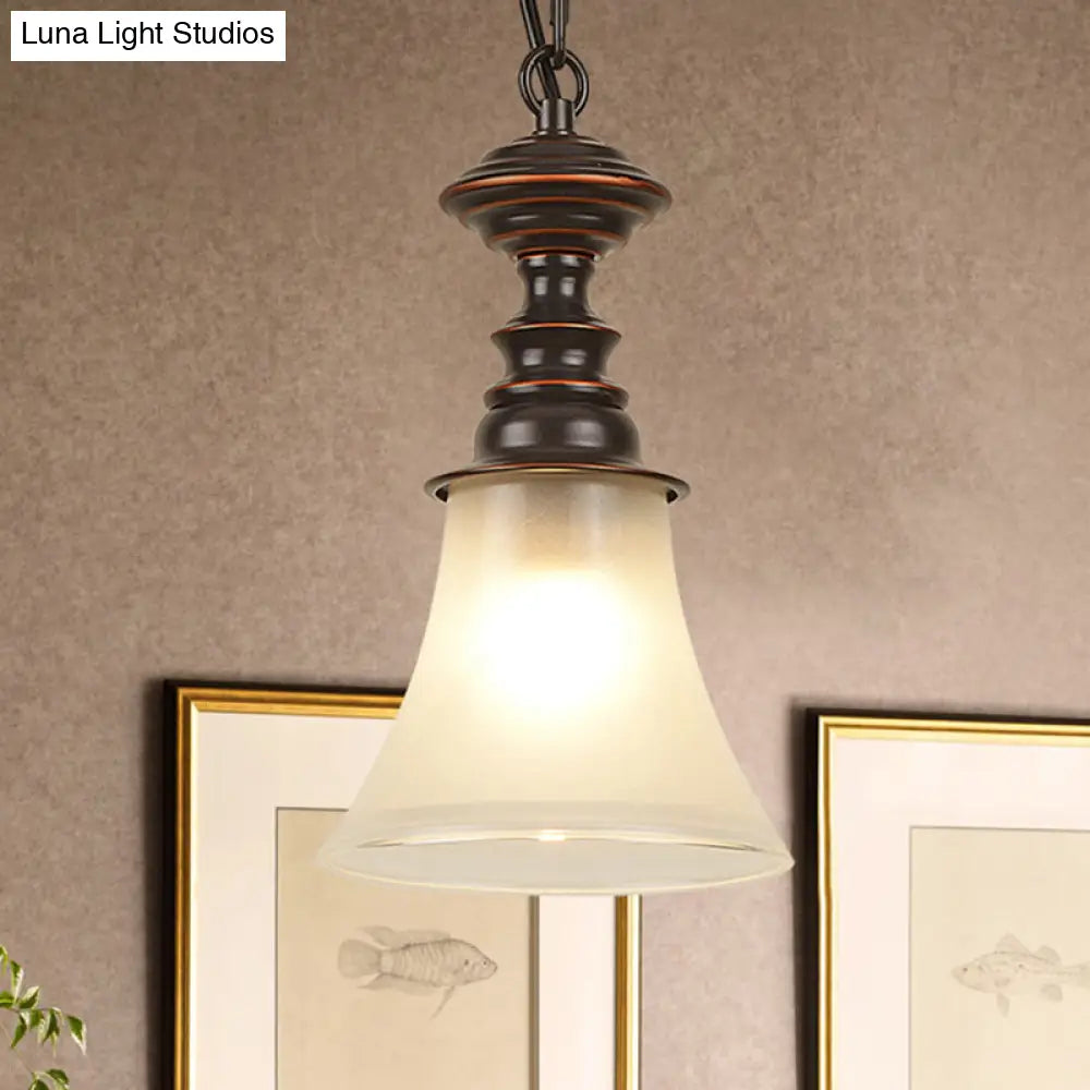 Traditional Red Brown Bell Pendant Ceiling Light With Frosted Glass - Perfect Hanging Lamp For