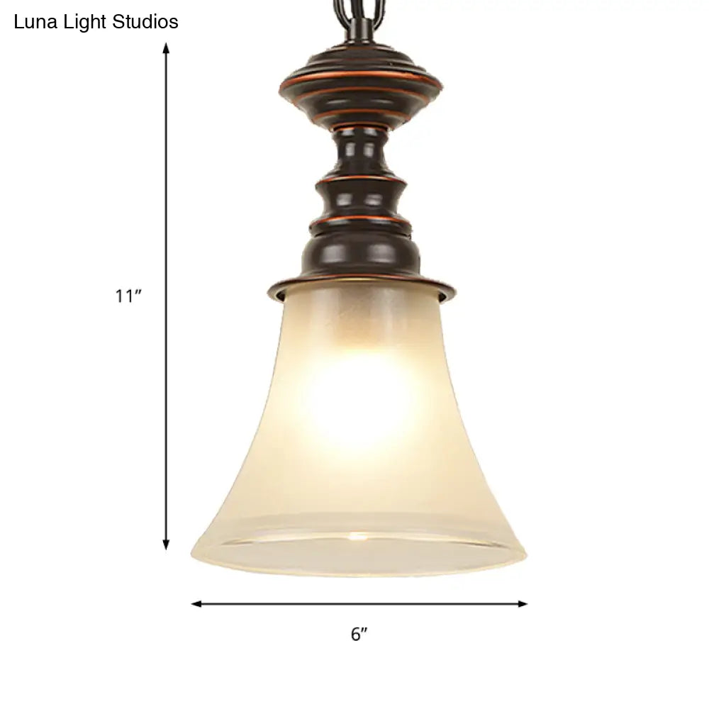 Traditional Red Brown Bell Pendant Ceiling Light With Frosted Glass - Perfect Hanging Lamp For