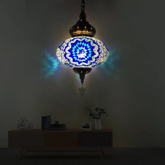 Traditional Red/Orange/Blue Glass Pendant Ceiling Light Fixture - Perfect For Living Room Blue / 1