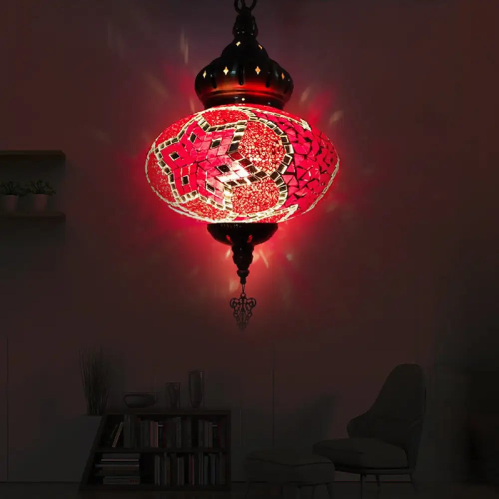 Traditional Red/Orange/Blue Glass Pendant Ceiling Light Fixture - Perfect For Living Room Red / 1