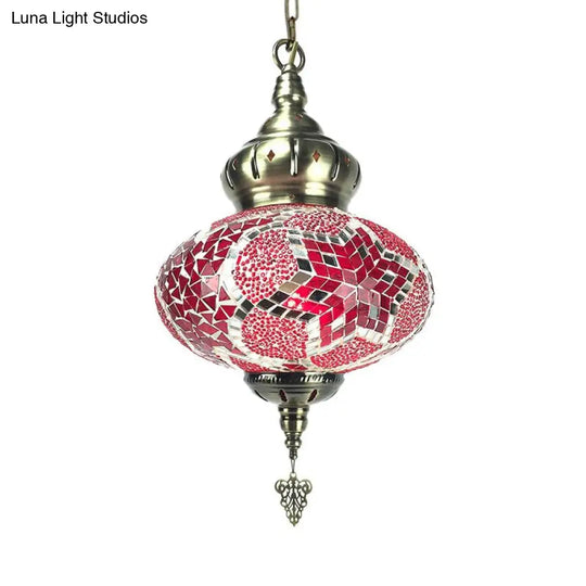 Traditional Red/Orange/Blue Glass Pendant Ceiling Light Fixture - Perfect For Living Room