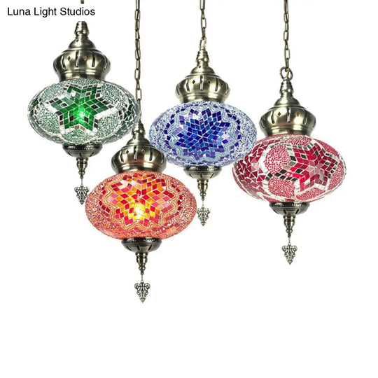 Traditional Red/Orange/Blue Glass Pendant Ceiling Light Fixture - Perfect For Living Room