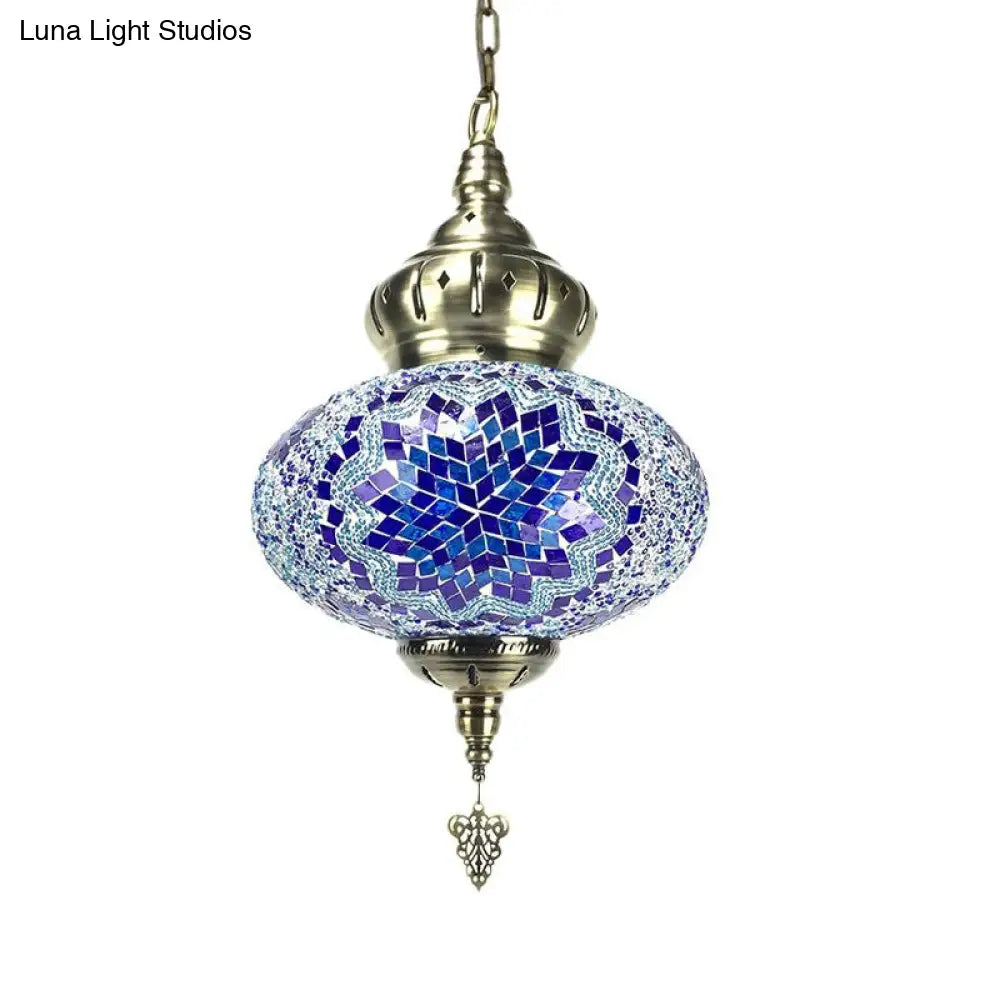 Traditional Red/Orange/Blue Glass Pendant Ceiling Light Fixture - Perfect For Living Room