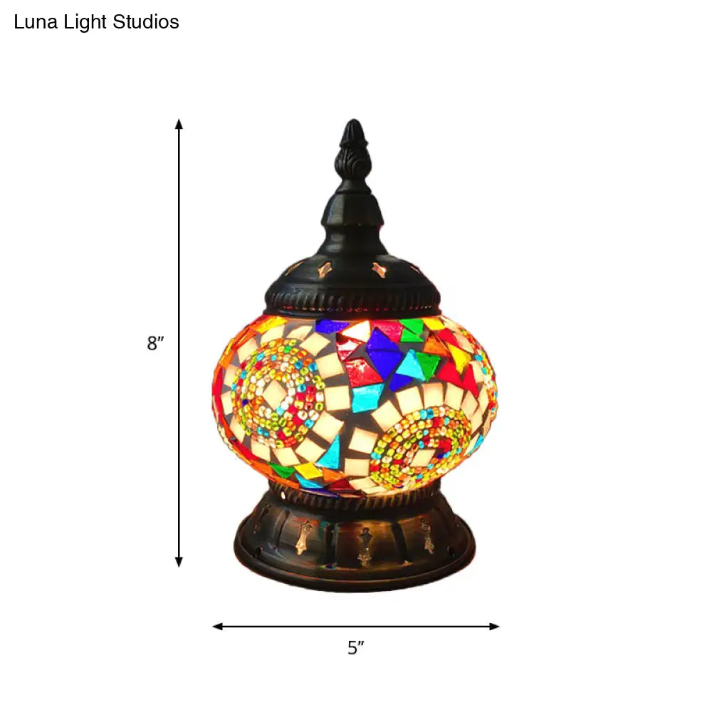 Traditional Red/Orange/Light Blue Stained Glass Nightstand Lamp For Bedroom