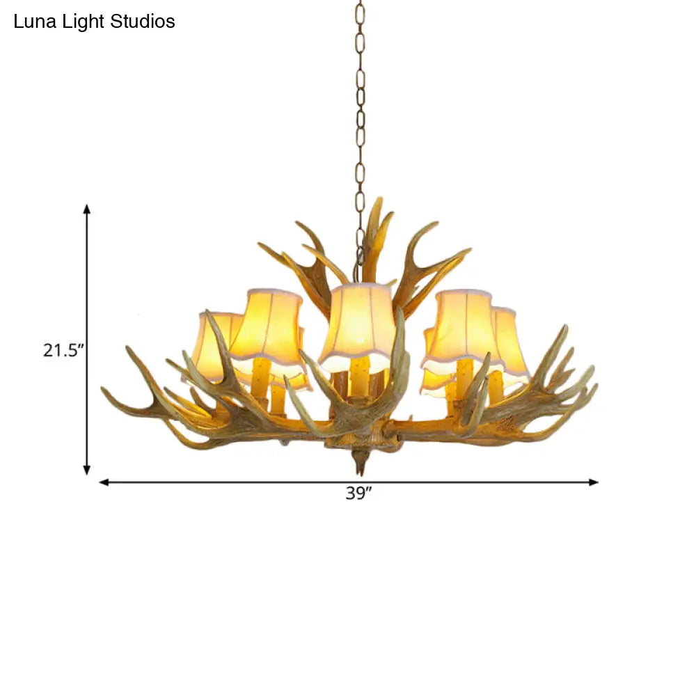 Traditional Resin Chandelier Pendant Light With Antler - Conical Shape Brown Finish 3/4/5 Bulbs