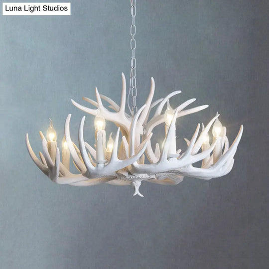 Traditional Resin Chandelier With Antler Design - White Candle Pendant Lamp (3/4/5 Lights) For