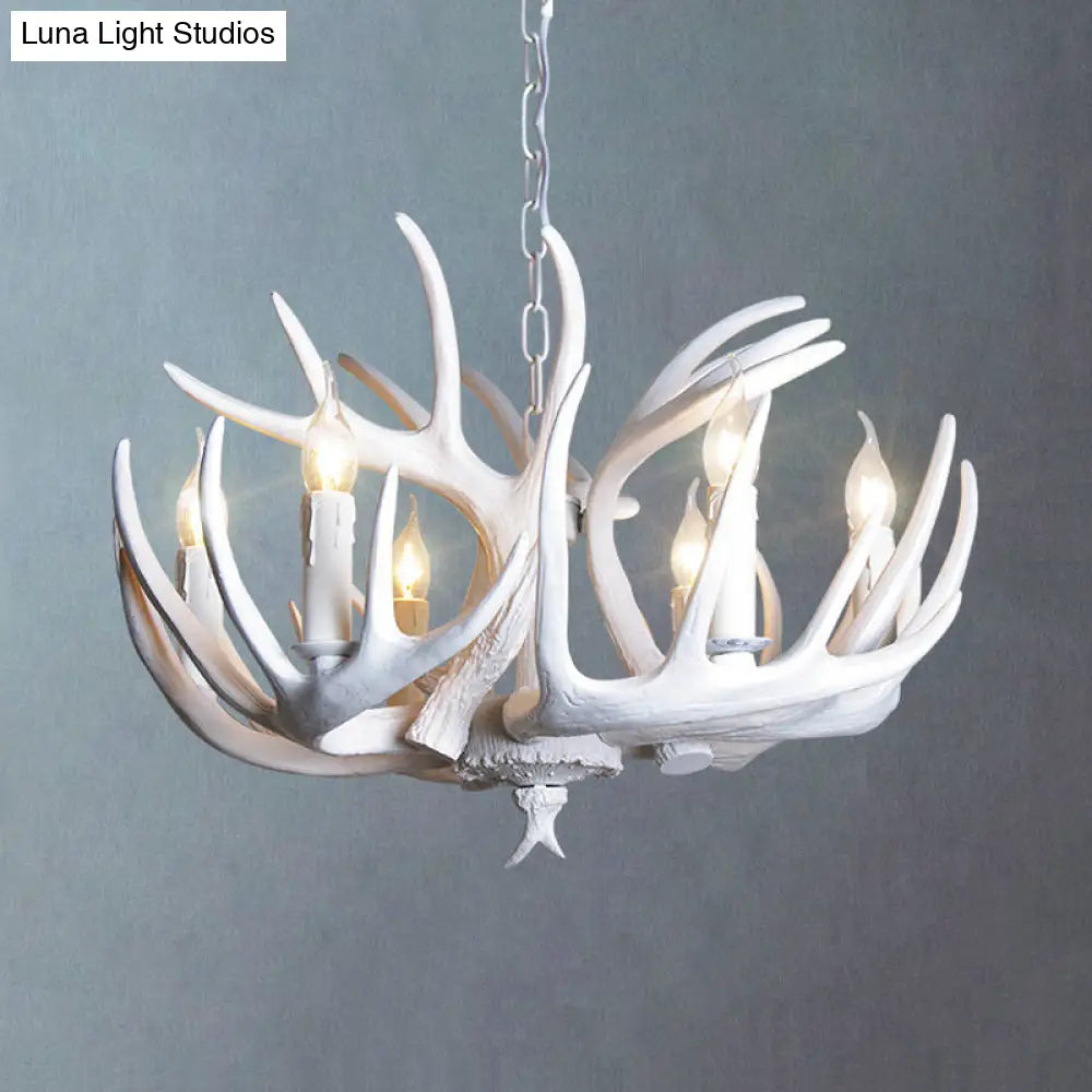 Traditional Resin Chandelier With Antler Design - White Candle Pendant Lamp (3/4/5 Lights) For