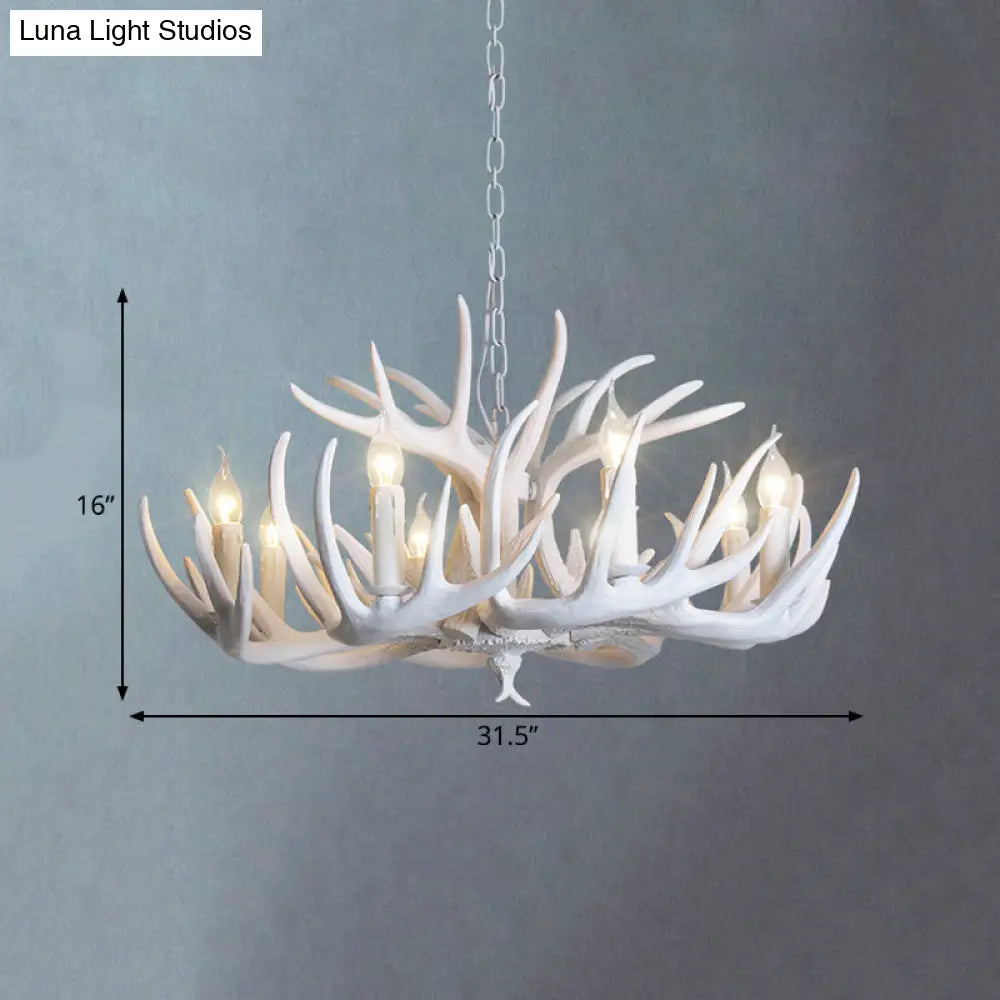 Traditional Resin Chandelier With Antler Design - White Candle Pendant Lamp (3/4/5 Lights) For