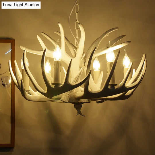 Traditional Resin Chandelier With Antler Design - White Candle Pendant Lamp (3/4/5 Lights) For