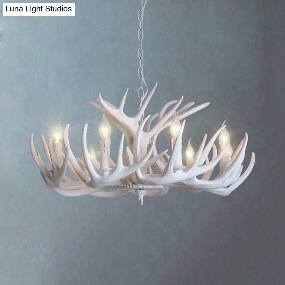 Traditional Resin Chandelier With Antler Design - White Candle Pendant Lamp (3/4/5 Lights) For