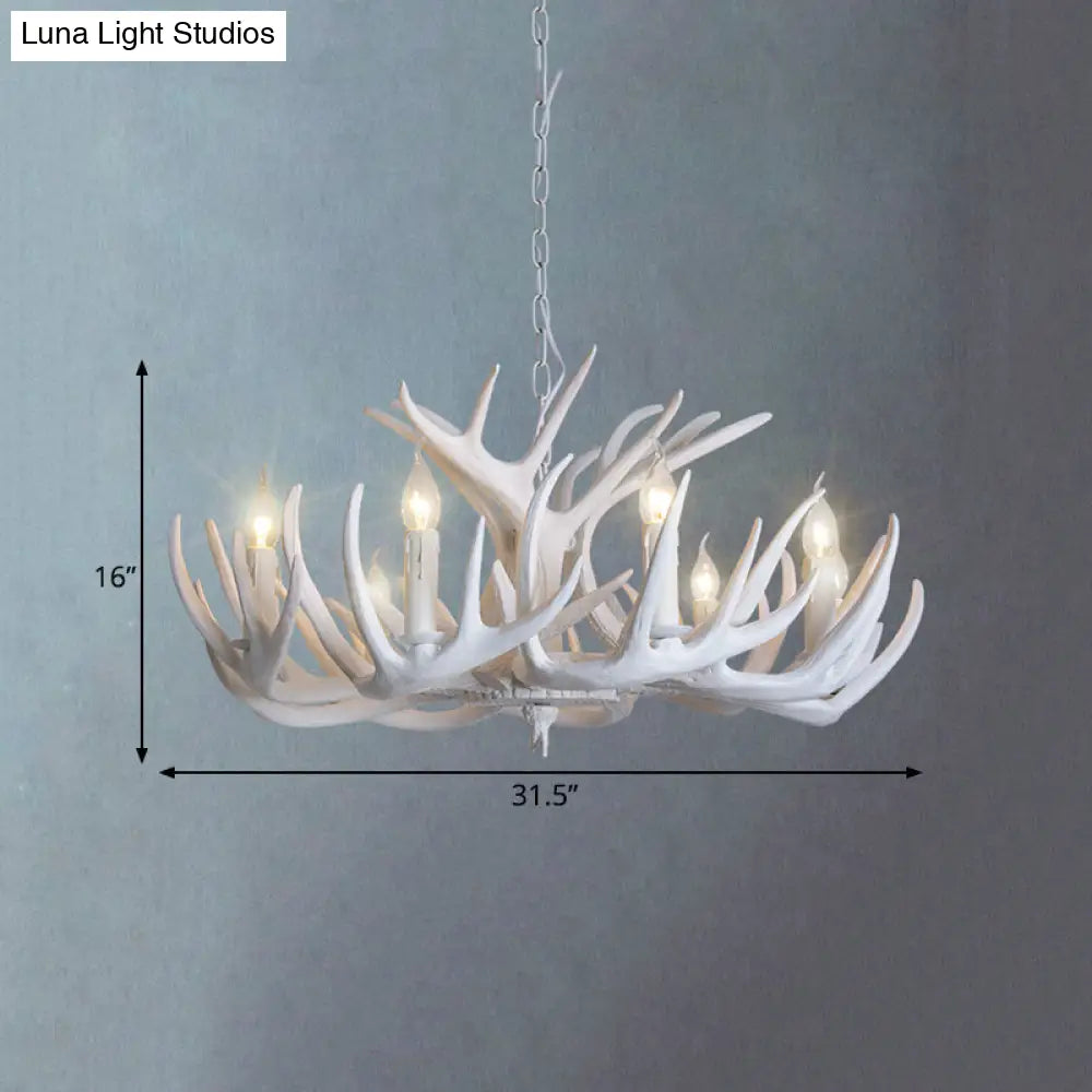 Traditional Resin Chandelier With Antler Design - White Candle Pendant Lamp (3/4/5 Lights) For