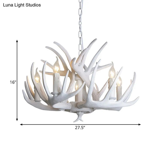 Traditional Resin Chandelier With Antler Design - White Candle Pendant Lamp (3/4/5 Lights) For