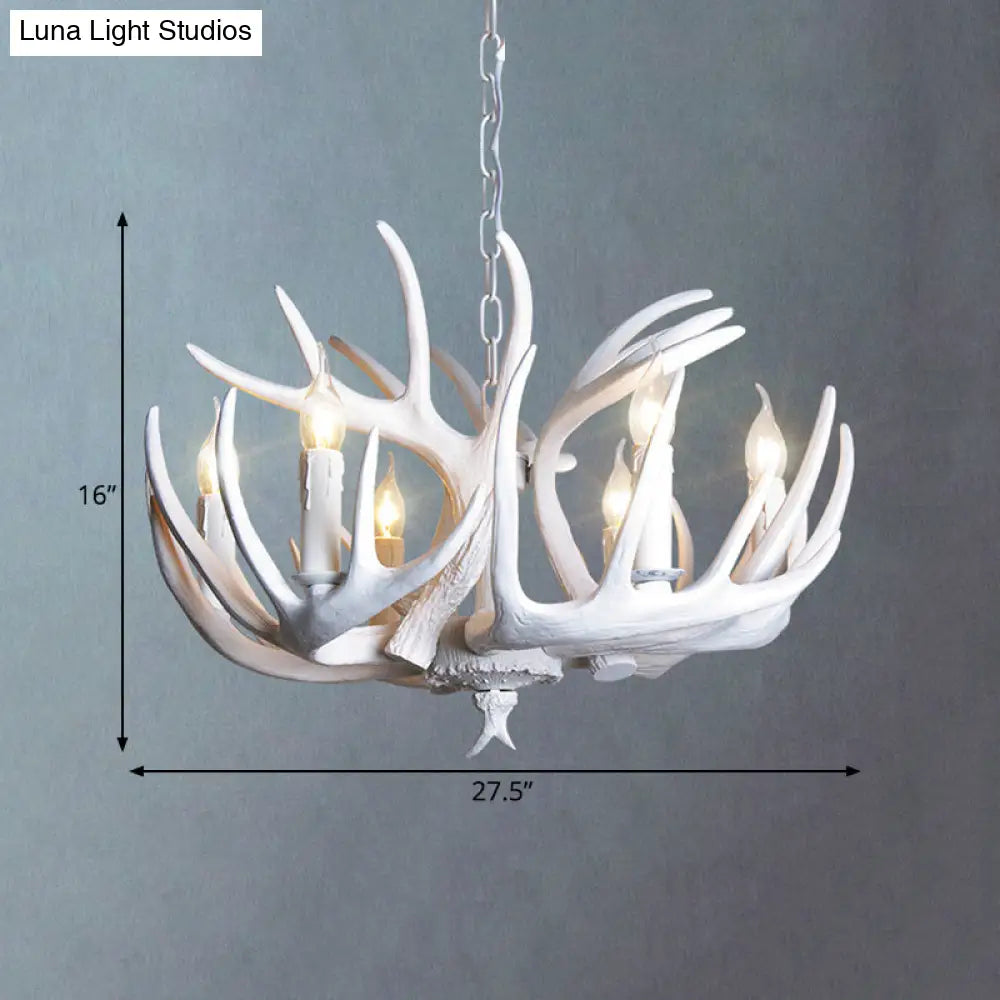 Traditional Resin Chandelier With Antler Design - White Candle Pendant Lamp (3/4/5 Lights) For