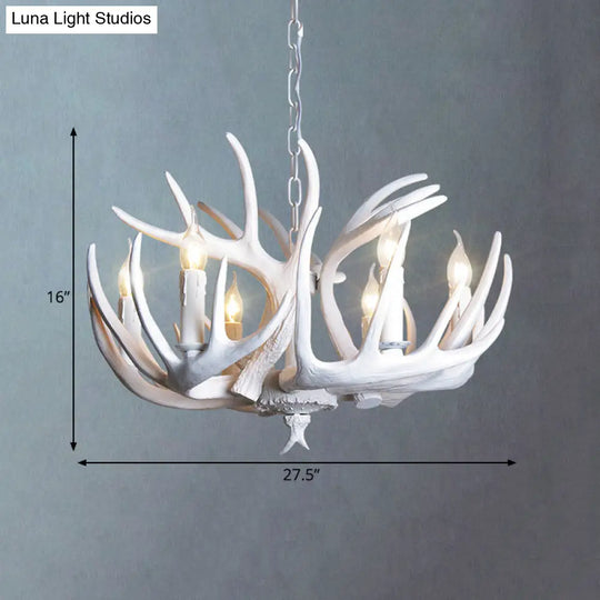 Traditional Resin Chandelier With Antler Design - White Candle Pendant Lamp (3/4/5 Lights) For