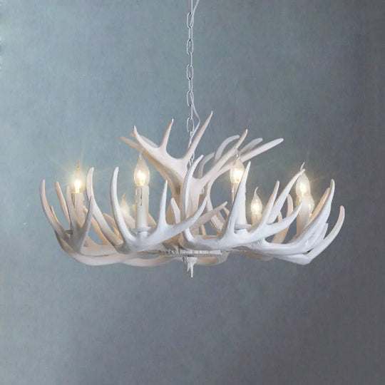 Traditional Resin Chandelier With Antler Design - White Candle Pendant Lamp (3/4/5 Lights) For