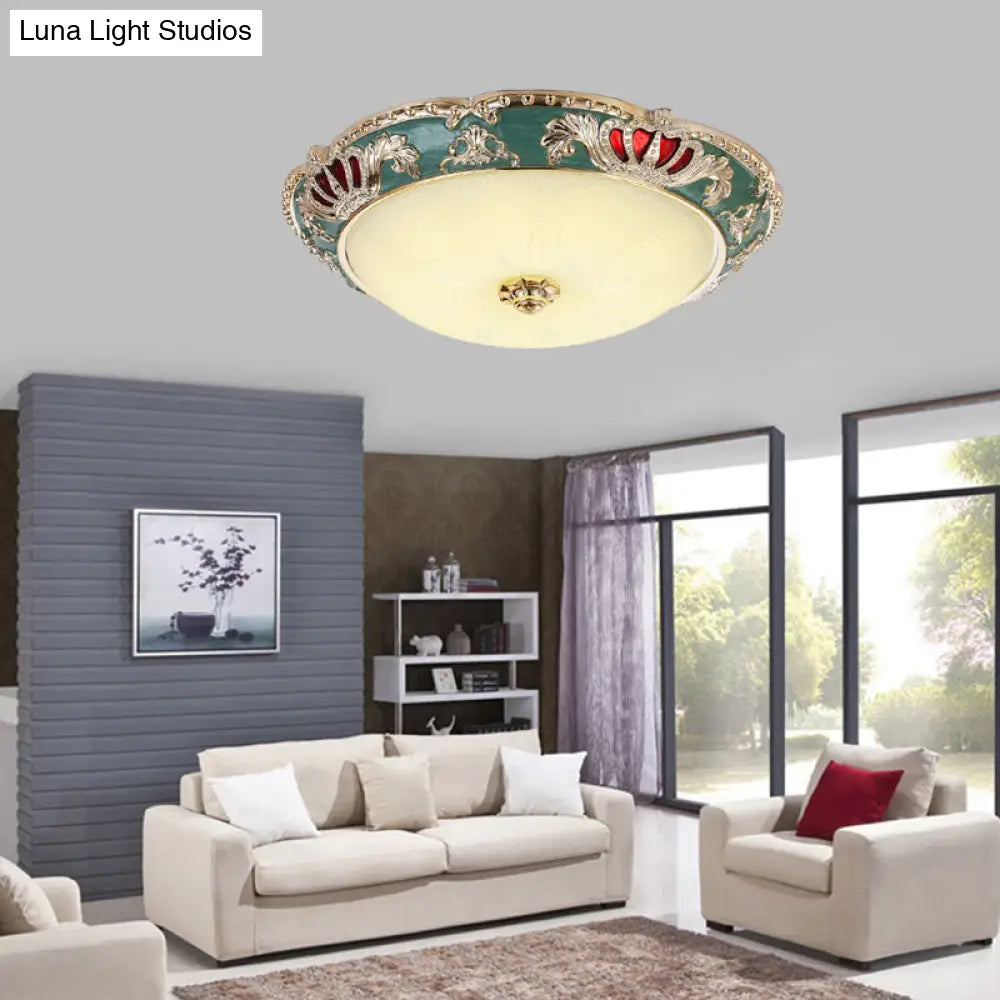 Traditional Resin Crown Flush Led Ceiling Lamp For Bedroom Apricot/Green