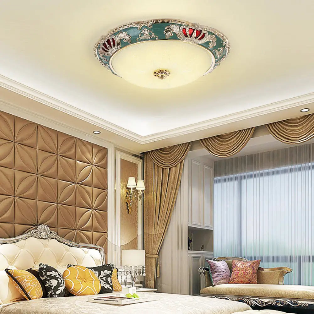 Traditional Resin Crown Flush Led Ceiling Lamp For Bedroom Apricot/Green Green