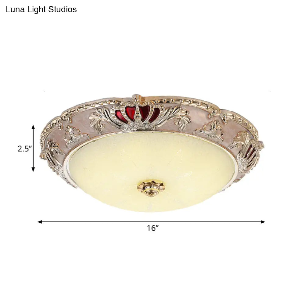 Traditional Resin Crown Flush Led Ceiling Lamp For Bedroom Apricot/Green