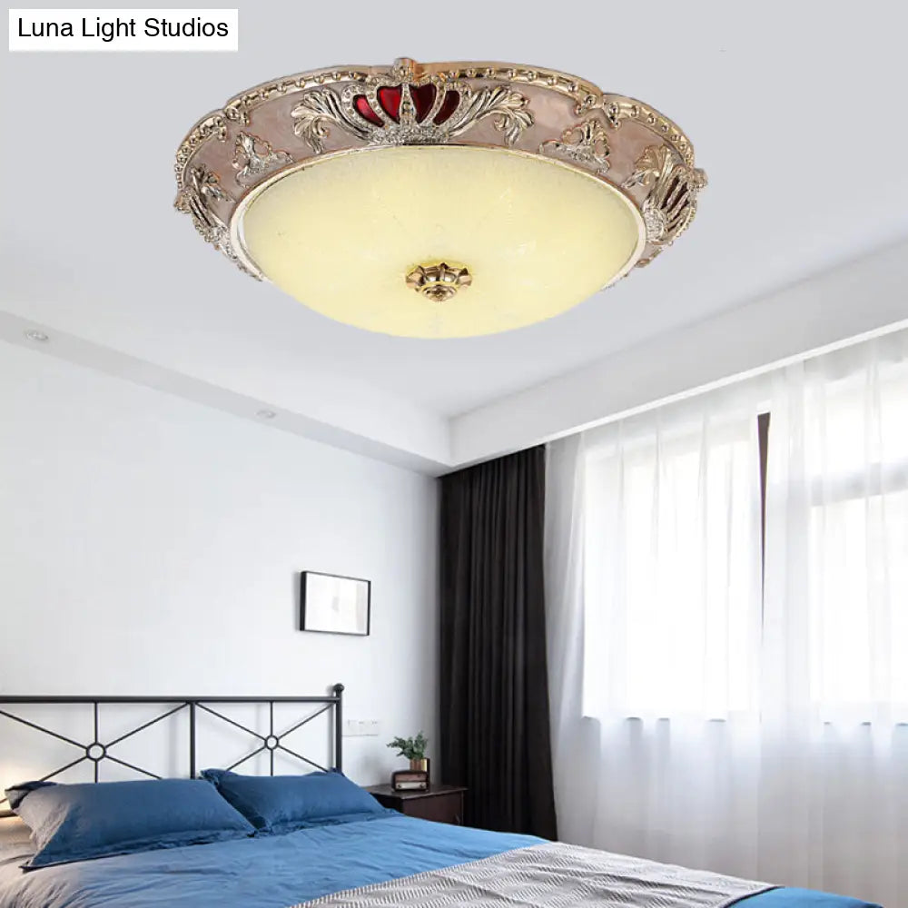 Traditional Resin Crown Flush Led Ceiling Lamp For Bedroom Apricot/Green