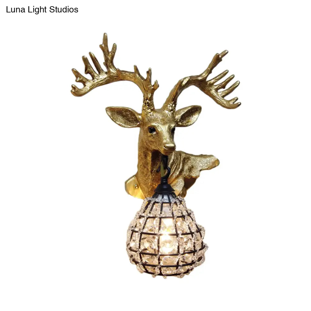 Traditional Resin Elk Wall Sconce - Bedroom Lighting Fixture (1 Light) In Black/Gold Left/Right