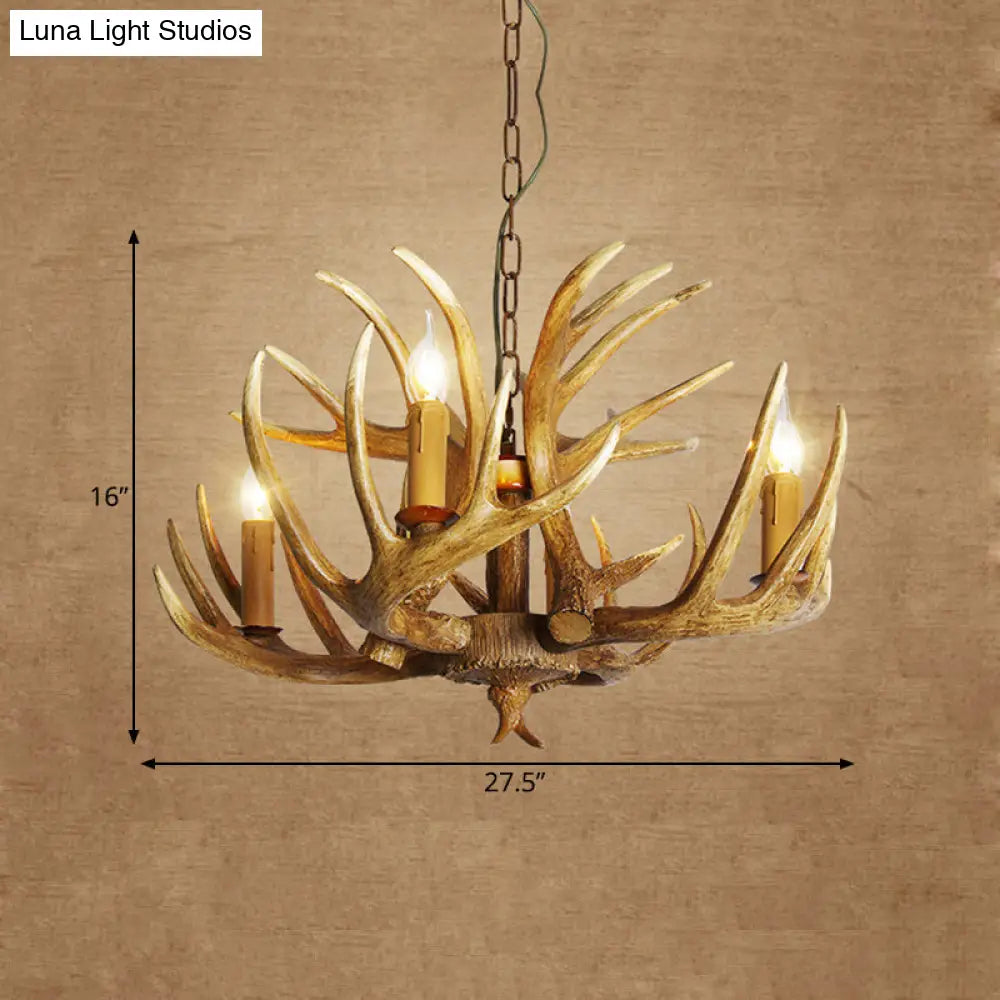 Traditional Resin Pendant Chandelier Antler Restaurant Light Kit (3/4/5 Bulbs Brown)