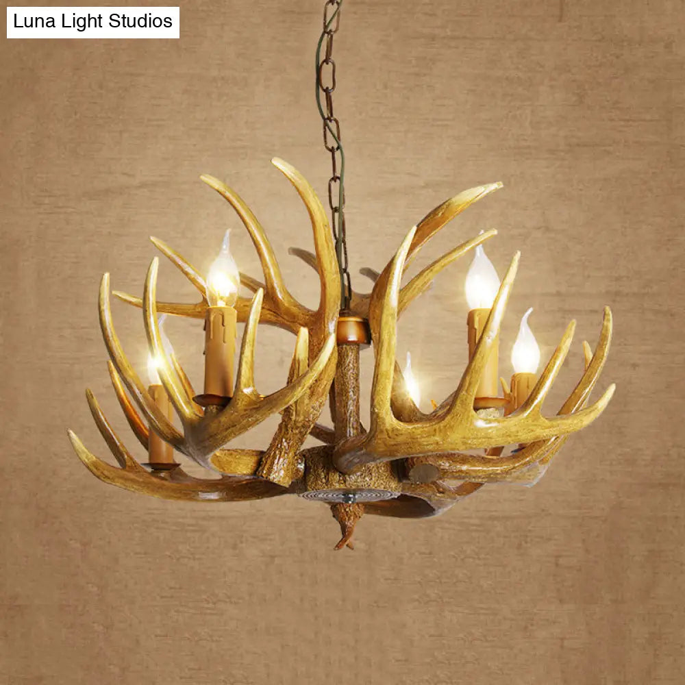 Traditional Resin Pendant Chandelier Antler Restaurant Light Kit (3/4/5 Bulbs Brown)