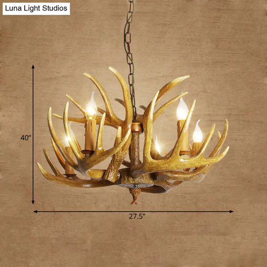 Traditional Resin Pendant Chandelier Antler Restaurant Light Kit (3/4/5 Bulbs Brown)