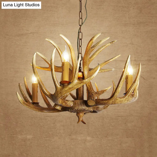 Traditional Resin Pendant Chandelier Antler Restaurant Light Kit (3/4/5 Bulbs Brown)