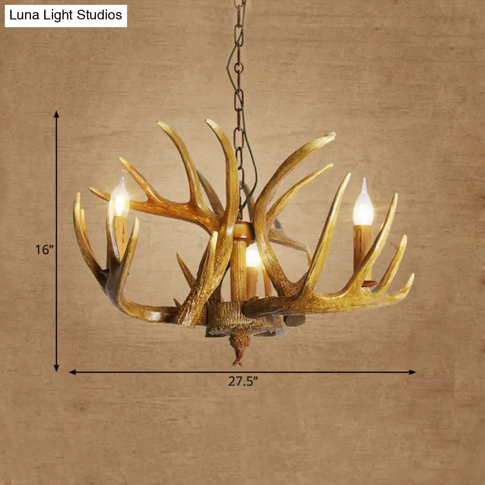 Traditional Resin Pendant Chandelier Antler Restaurant Light Kit (3/4/5 Bulbs Brown)