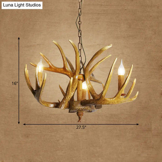 Traditional Resin Pendant Chandelier Antler Restaurant Light Kit (3/4/5 Bulbs Brown)