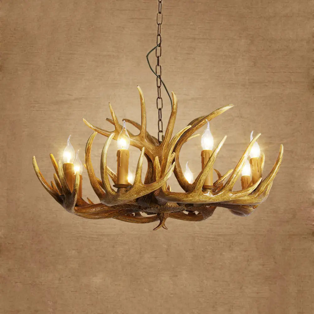 Traditional Resin Pendant Chandelier Antler Restaurant Light Kit (3/4/5 Bulbs Brown) 8 / Brown