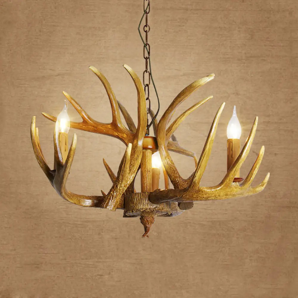 Traditional Resin Pendant Chandelier Antler Restaurant Light Kit (3/4/5 Bulbs Brown) 3 / Brown