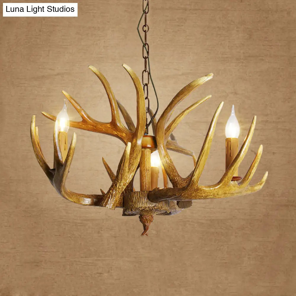 Traditional Resin Pendant Chandelier Antler Restaurant Light Kit (3/4/5 Bulbs Brown)