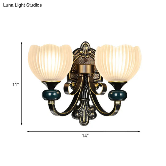 Traditional Ribbed Glass Brass Bud Wall Sconce Lighting Fixture- 1/2-Head Living Room Lamp