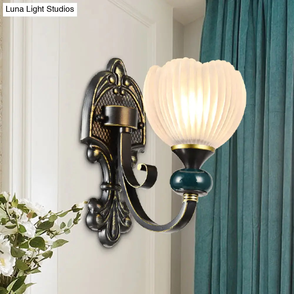 Traditional Ribbed Glass Brass Bud Wall Sconce Lighting Fixture- 1/2-Head Living Room Lamp