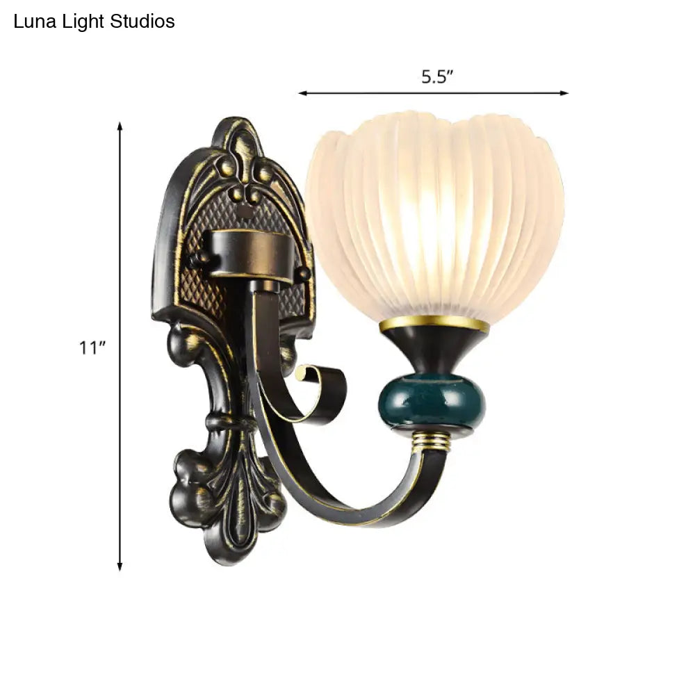 Traditional Ribbed Glass Brass Bud Wall Sconce Lighting Fixture- 1/2-Head Living Room Lamp