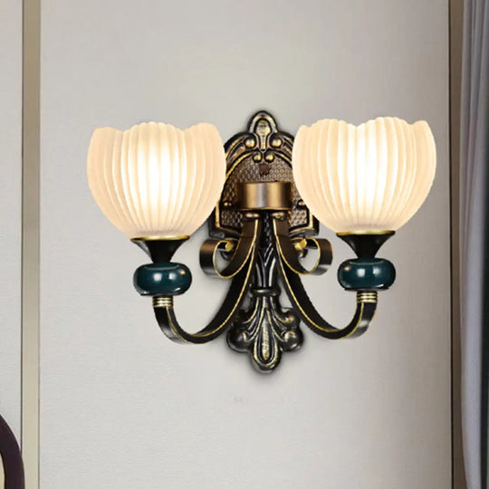 Traditional Ribbed Glass Brass Bud Wall Sconce Lighting Fixture- 1/2-Head Living Room Lamp 2 /