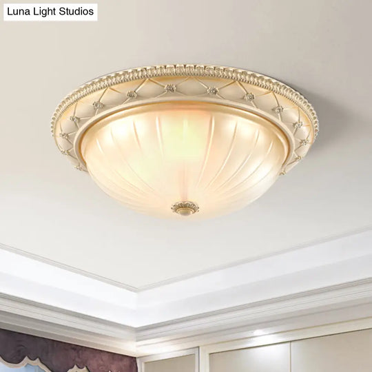 Traditional Ribbed Glass Flush Ceiling Light With Beige Bowl Shape - 2/3 Lights 11.5/16/19.5 W